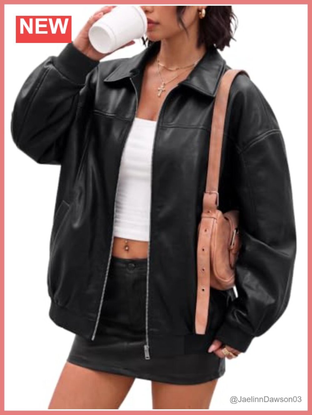 Faux Leather Oversized Zip Up Bomber Jacket Women's Fall Winter
